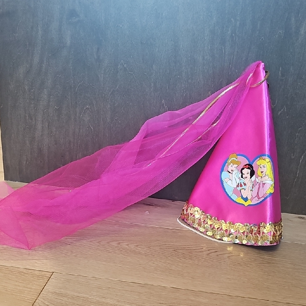 Vintage Y2K Disney World Kids Princess Cone Hat With A Tulle Train